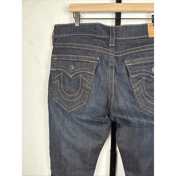 True Religion Geno Flap Relaxed Slim Fit Jeans Denim 34x34 Stretch Dark Wash - Picture 9 of 13
